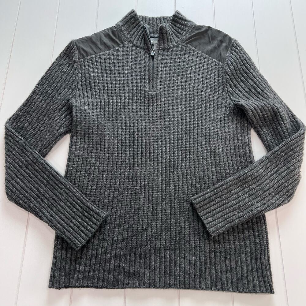 Eddie Bauer charcoal gray Ribbed Combat Wool Blend sweater men’s size Medium